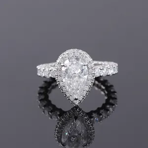 Classic Pear Cut Diamond Moissanite Ring With Ice Out Small Stones For Women 10K 14K 18K Gold Ring Custom Fashion Jewelry