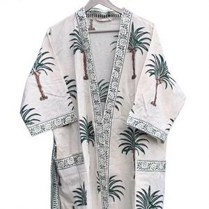 Kimono de Algodón con Estampado de Palmeras Estilo Boho, Kaftán para Festivales, Elegante y Casual, de Secado Rápido, Cuello en V, Manga Larga, para Primavera/Verano - Product Image 1
