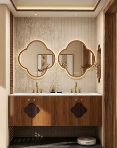 Mueble de Baño con Lavabo Integrado de Estilo Retro, Acabado en Roble sin Pintura, Espejo con Marco, Montado en la Pared, Garantía de 5 Años, <span class=keywords><strong>LUMINA</strong></span> - Product Image 1