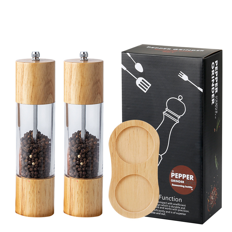 Premium Acrylic Salt and Pepper Grinder Set Manual Salt and Pepper Mills Wooden Pepper Shakers With Adjustable Ceramic Core