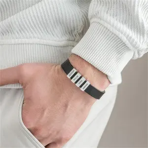 Cuentas personalizadas nombre pulsera moda cuero trenzado regalos para hombres pulseras grabadas pulsera