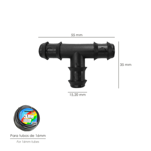 Raccordo a T semplice per tubi di irrigazione a goccia Ø 16 mm. Confezione da 100 Pezzi - Product Image 2