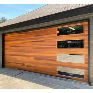 Control remoto personalizado, ventanas de vidrio eléctricas automáticas, puerta de garaje seccional de aleación de aluminio de grano de madera