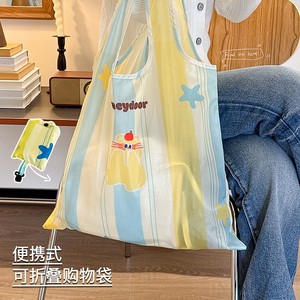 Foldable Reusable Shopping <b>Bag</b> Large Capacity Canvas <b>Tote</b> Cartoon Striped Grocery Shoulder Handbag for Supermarket - Product Image 4