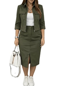 米色女式两件套和中长裙办公室通勤套装 - Product Image 1