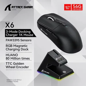 Tấn công cá mập X6 Tri chế độ không dây Bluetooth chuột nhẹ Chuột paw3395 eSports trò chơi được trang bị với một có thể sạc lại RGB cơ sở - Product Image 5
