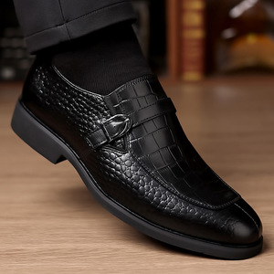 Chaussures habillées en cuir pour hommes à boucle, bout pointu, semelle extérieure en caoutchouc antidérapante, pour mariage, affaires, tenue formelle d'automne - Product Image 1