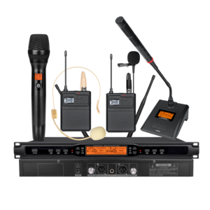 Micrófono Inalámbrico UHF de Doble Canal EIF HP-1100 en Oferta, con Micrófono Dinámico y de Condensador para Karaoke OEM - Product Image 1