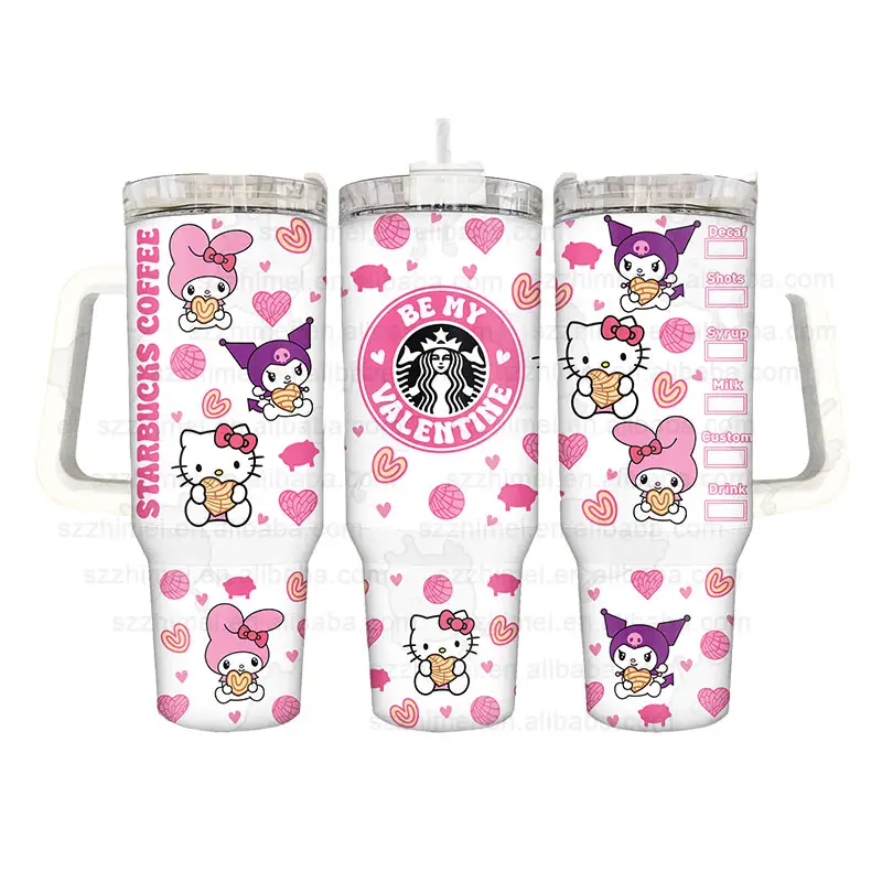 Verkaufsschlager individuelles Design Kätzchen 40 Unzen Reisetasse Sublimation Cartoon Kinder-Wasserflasche Stanley-Becher 40 Unzen mit Griff