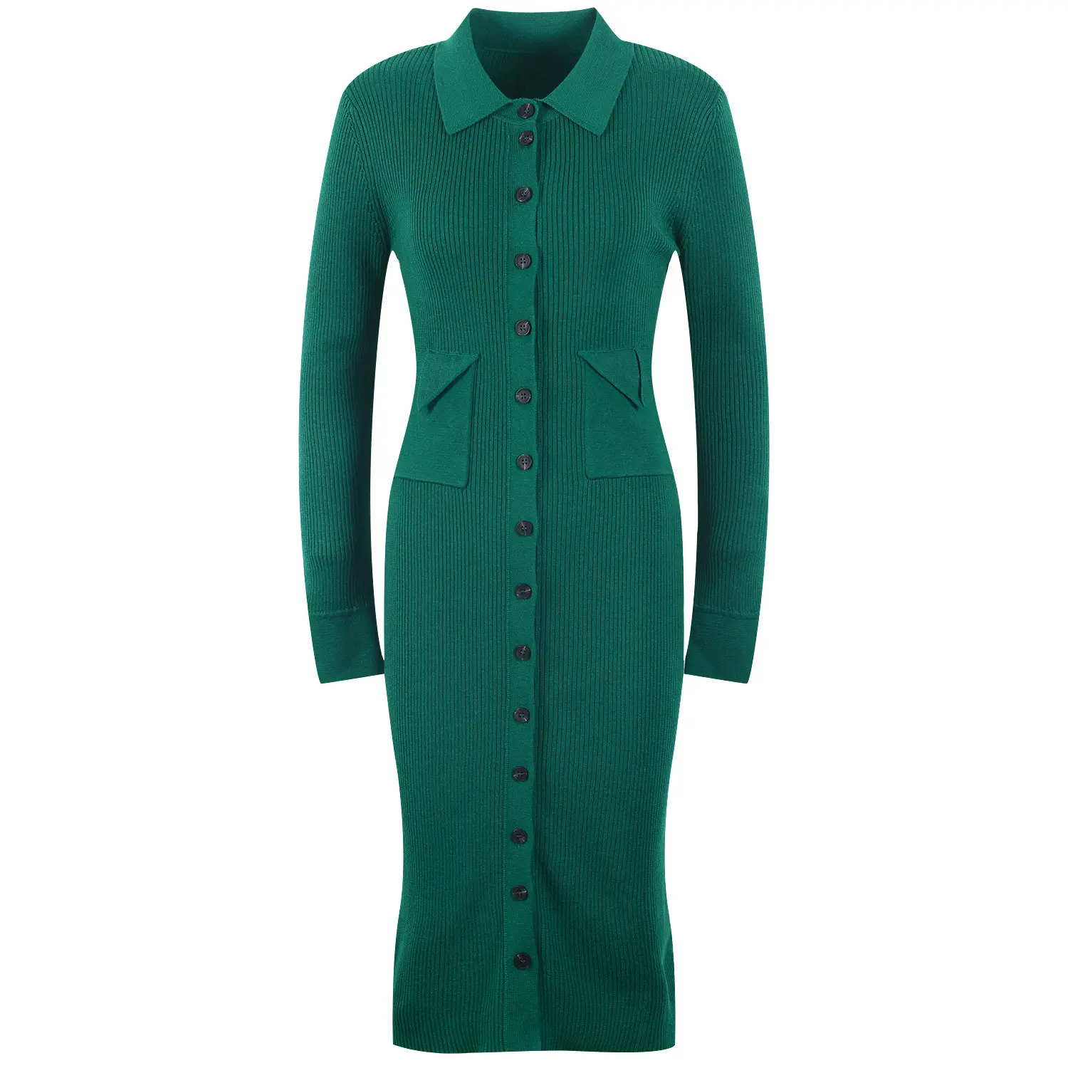 New 3 Colors Black/Khaki/Green Wool Blend Women Sheath Cotton Knit Wear Dress