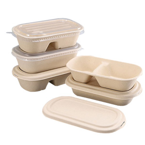 Contenants à emporter biodégradables 700ml-1000ml avec couvercle, compatibles micro-ondes, boîte à lunch jetable, style minimaliste - Product Image 2