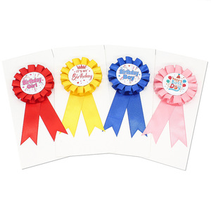 Birthday Ribbon Corsage For Kids Party Decorations Round Plastic Badge Birthday Boy Girl Theme Indoor Use Wholesale - Product Image 1
