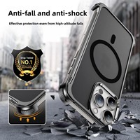 Casing Ponsel Magnetik TPU Aluminium Berlapis Elektroplating Tanpa Bingkai untuk 15 ProMax 14 13, Rasa Kulit Matte, Tahan Guncangan