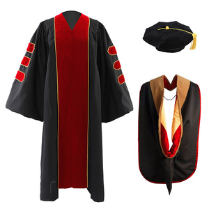 Jing Zherui <b>Doctoral</b> Graduation Gown <b>Set</b> With Cap And Hood For Academic Ceremony Adult Unisex Woven Fabric - Product Image 3