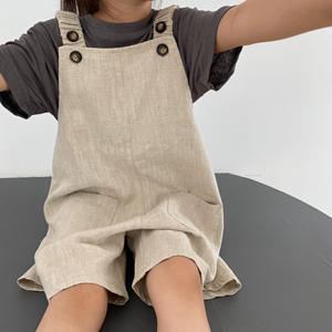 Enfants japonais été nouveaux enfants coton <span class=keywords><strong>lin</strong></span> sans manches jarretelles shorts garçons et filles rétro artistique jarretelles pantalons - Product Image 3