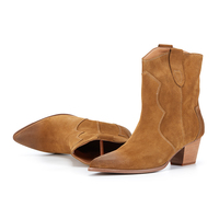 Sepatu bot Ankle Slip on belakang wanita, sepatu bot tumit rendah setengah betis kualitas tinggi buatan tangan elegan