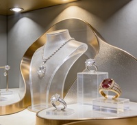 Ensemble de présentoirs à bijoux en velours violet foncé de luxe, support à bijoux en métal et bois de qualité supérieure pour colliers, boucles d'oreilles et bagues