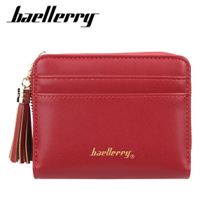 กระเป๋าสตางค์ใบเล็กสำหรับผู้หญิง Baellerry หนัง PU พร้อมพู่ห้อย ซิปใส่บัตร ช่องใส่เหรียญ สีแดง - Product Image 1