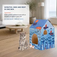 Maison et griffoir pour chat sur le thème de l'océan, en carton imprimé poissons et vie marine, pour chats d'intérieur de grande taille, vente en gros, direct usine