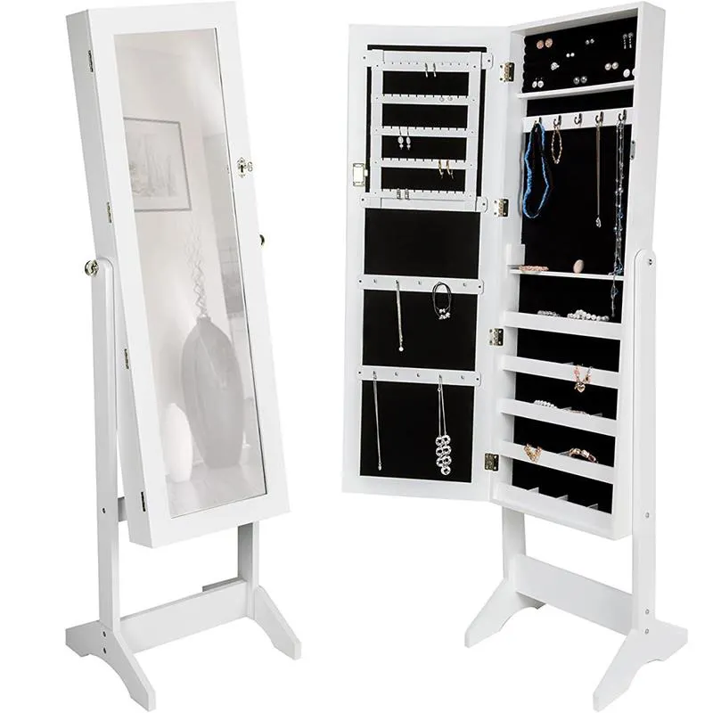 Venda quente espelhado standingr móveis domésticos, branco, vertical, jóias, armário, ponto, armário