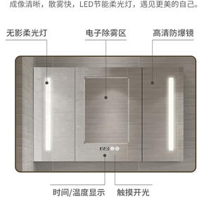 Armoire de salle de bain murale grise minimaliste avec miroir, étagères de rangement et barre porte-serviettes pour toilettes et dressing - Product Image 4