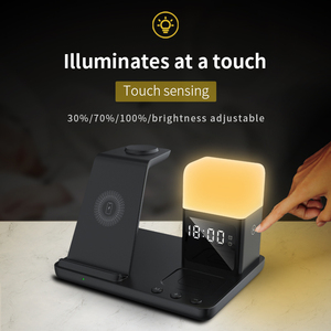 New Arrival 6 Trong 1 Đồng Hồ Báo Thức Điện Thoại Không Dây Sạc Với Thông Minh Ánh Sáng Ban Đêm Điều Khiển 15W Nhanh Chóng Sạc Đứng - Product Image 3