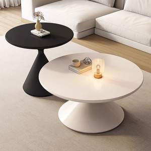 Cream Colored Solid Wood <b>Coffee</b> <b>Table</b> <b>Round</b> Minimalist Modern <b>Small</b> Living Room Side <b>Table</b> - Product Image 1