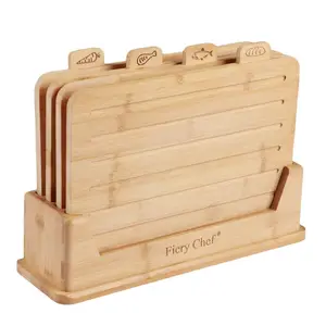 Bamboo Classified Cutting Board 4 Piece Chopping Board with Stand for Bread, Meat, Chicken and Fish