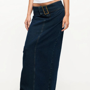 New Arrivals 100% Cotton <strong>Low</strong> <strong>Rise</strong> Long Straight <strong>Skirt</strong> Denim Midi Denim Blue Jeans <strong>Skirt</strong> for Women - Product Image 5
