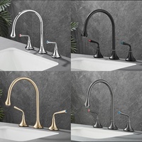 Robinet mitigeur de lavabo encastré en laiton, moderne, à 3 trous, avec double poignée, pour eau chaude et froide, à poser sur le plan de travail
