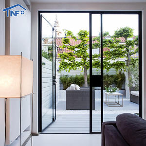 Pintu Ayun Tanpa Bingkai Gaya Baru Aluminium Tanpa Suara Kaca Tempered Ganda Termal Eksterior Hotel Pintu Kaca Casement Prancis - Product Image 1
