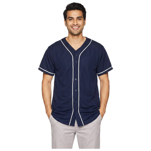 Plain Navy Blue <b>Baseball</b> Jersey Mens Button Up V Neck Team Shirt Short Sleeve Solid Color Athletic Uniform Blank Sportswear - Product Image 1