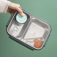 Boîte à bento pliable à double niveau en acier inoxydable portable avec couvercle en plastique micro-ondable, capacité de 1 à 3 L