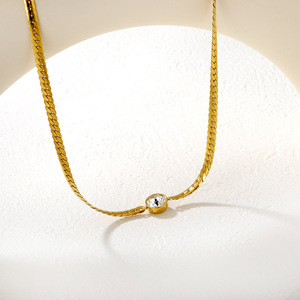 Stainless Steel Necklace And <b>Bracelet</b> <b>Set</b> With Oval Clear Stone Bezel Setting For Women Everyday Wear - Product Image 4