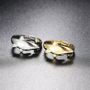 Hip Hop Fish Accessories Jewelry Dropship supplies Punk Style personalité ajustable Gold Shark Ring for Men - Product Image 5