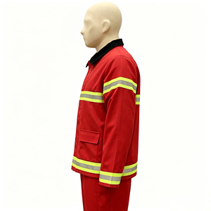 Ensemble de costume de <span class=keywords><strong>pompier</strong></span>, uniforme de <span class=keywords><strong>pompier</strong></span> 2 pièces avec bandes réfléchissantes, veste et pantalon rouges pour Halloween - Product Image 4