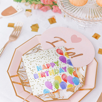 Serviettes de table 3 plis colorées et vives avec motif gâteau et ballons Joyeux Anniversaire pour fournitures de fête d'enfants amusantes