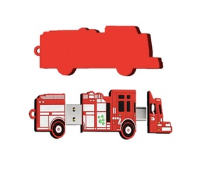 Clé USB 2-en-1 en PVC en forme de camion de pompiers, personnalisable avec logo pour cadeaux d'entreprise - Product Image 1