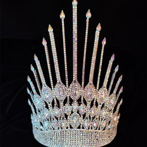 Rojo Azul Cristal Tiara Alto AB Rhinestone Pageant Corona - Product Image 1