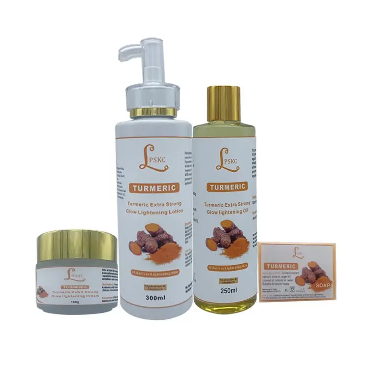 Private Label Krachtige Huidverzorging Kurkuma Crème En Lotion & Zeep & Kurkuma Olie Set