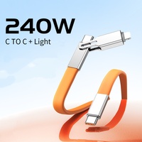 Câble de charge rapide double tête en silicone liquide plat 2-en-1 240W Source Factory pour ordinateurs portables et smartphones