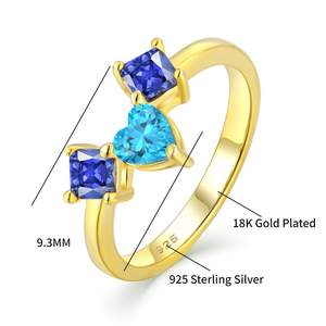 <span class=keywords><strong>Oro</strong></span> Vermeil 925 Plata de ley Azul Piedra preciosa Anillo de fiesta de boda Centro en forma de corazón Piedra CZ - Product Image 6