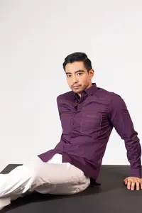 Chemises décontractées pour hommes 100% coton, respirantes, séchage rapide, col boutonné, manches longues, motif uni, collection True Tyrian - Product Image 2