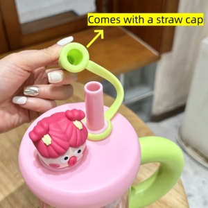 Vaso de Plástico con Pajita de Dibujos Animados, Superventas, Libre de BPA, Antiderrames, Apto para Lavavajillas, Mismo Estilo que el de los Amigos, con Compartimento para Té - Product Image 4