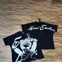 T-shirt à manches courtes oversize imprimé lettres foncées, style jeune et tendance, de la marque EMOTION, inaltérable