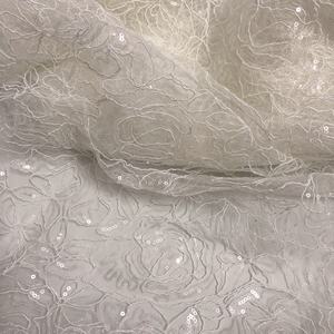 Tessuto in pizzo di <span class=keywords><strong>tulle</strong></span> <span class=keywords><strong>bianco</strong></span> <span class=keywords><strong>ricamato</strong></span> con paillettes e applicazioni floreali 3D per abito da sposa LT21920 - Product Image 3