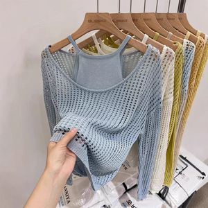 Ensemble de gilets en tricot ajouré pour femmes, haut amincissant à coupe ample, couleur unie, pull en polyester, ZY49 - Product Image 4