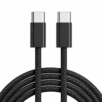 Kabel Pengisian Cepat USB Type C Hitam 60W PD USB C ke USB C, Kabel Data Berlapis Nilon Tembaga Murni untuk Ponsel