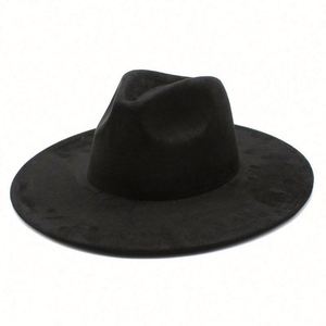 Men Women 9.5 CM Width Wool Felt Jazz Hat Wholesale Cheap Suede Wide Brim Fedora Hat - Product Image 3