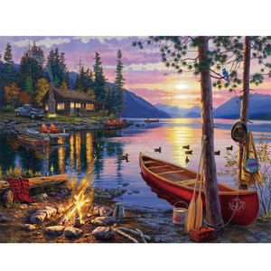 Pieno di trapani acrilici rotondi pittura <span class=keywords><strong>diamante</strong></span> di una calda casa in legno di Lakeside articoli per la decorazione della casa per soggiorno - Product Image 1